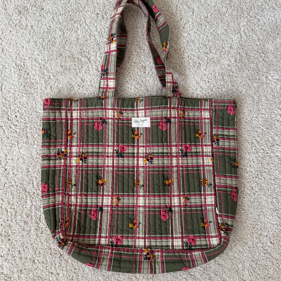 Sezane Handbags - Sézane Quilted Floral Tote Bag Plaid Cotton Like New